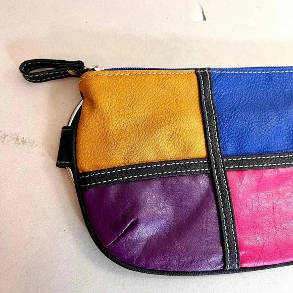 Vintage faux leather Multicolor Clutch with silver handle blue pink - Picture 2 of 15